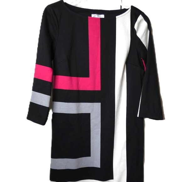 Black Mini Dress Sz Small Vintage 70s Geometric Pattern Club Party Evening Wear - Picture 5 of 10